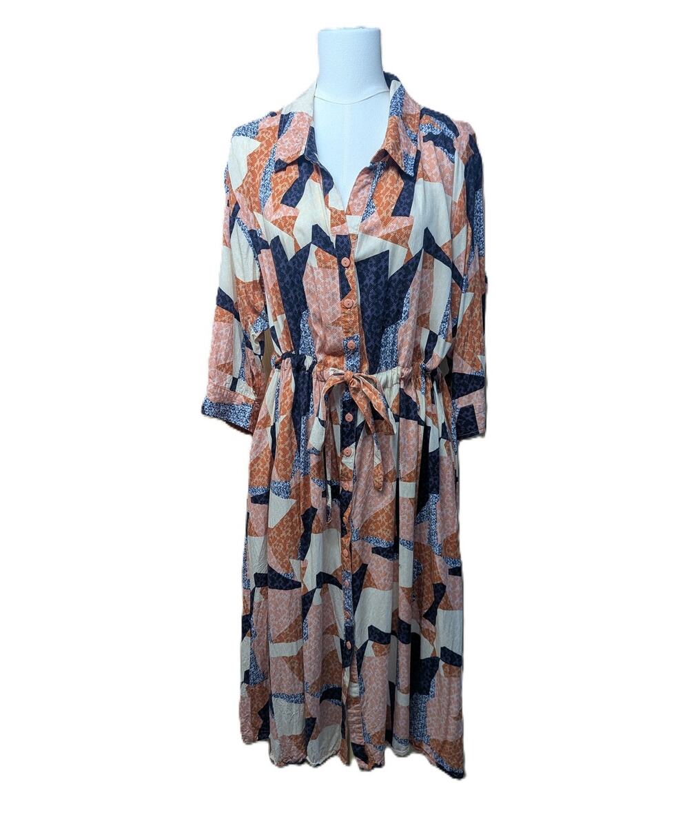 Anthropologie Corey Lynn Calter Patchwork Abstract Print Midi Shirt Dress SZ XL